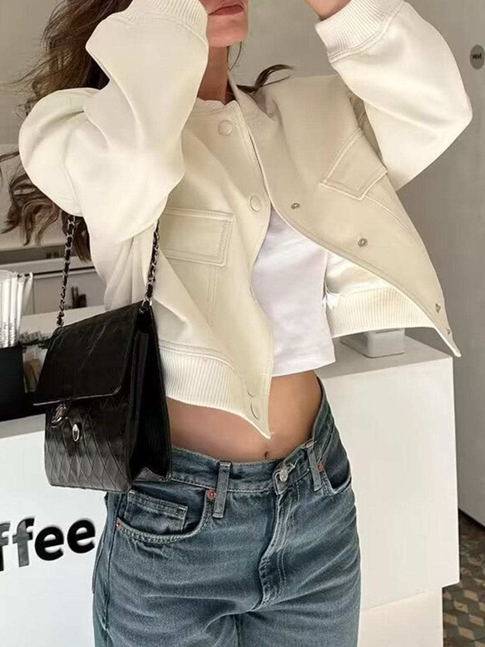 Pocketed Snap Down Baseball Collar Jacket - Trendsi - Flyclothing LLC