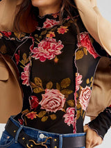 Floral Mock Neck Long Sleeve Top - Trendsi - Flyclothing LLC