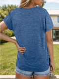 Pocketed Heathered V-Neck Short Sleeve T-Shirt - Trendsi