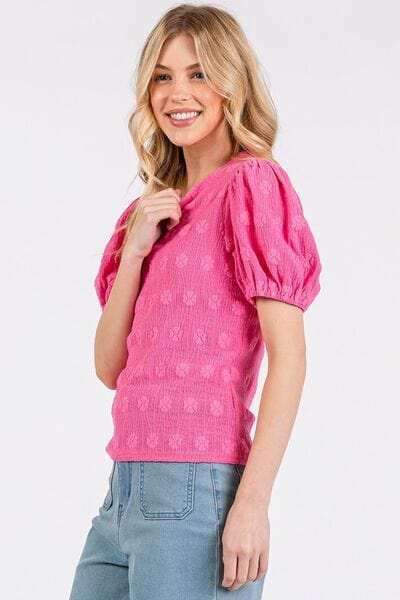 Mittoshop Flower Pattern Round Neck Short Sleeve Top - Trendsi - Flyclothing LLC