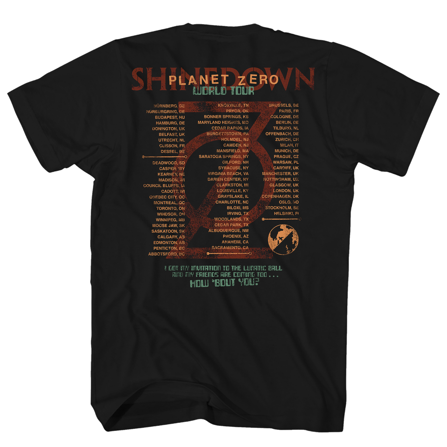 SHINEDOWN PLANET ZERO WORLD TOUR BLACK TEE