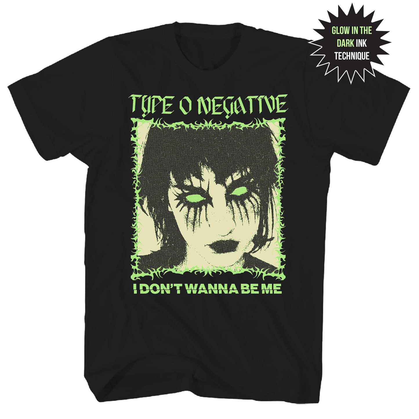 TYPE O NEGATIVE I DONT WANT TO BE ME GLOW IN THE DARK FRT/BACK BLACK T-SHIRT