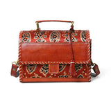 Maroon Mystique Ajrakh Satchel Purse - Classy Leather Bags - Flyclothing LLC