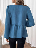 Peplum Tie Neck Balloon Sleeve Blouse - Trendsi