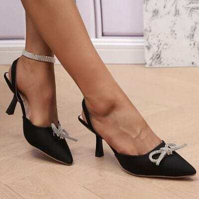 Rhinestone Bow Point Toe Pumps - Trendsi - Flyclothing LLC