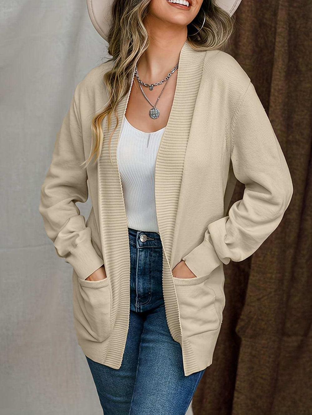 Open Front Long Sleeve Sweater Cardigan - Trendsi - Flyclothing LLC