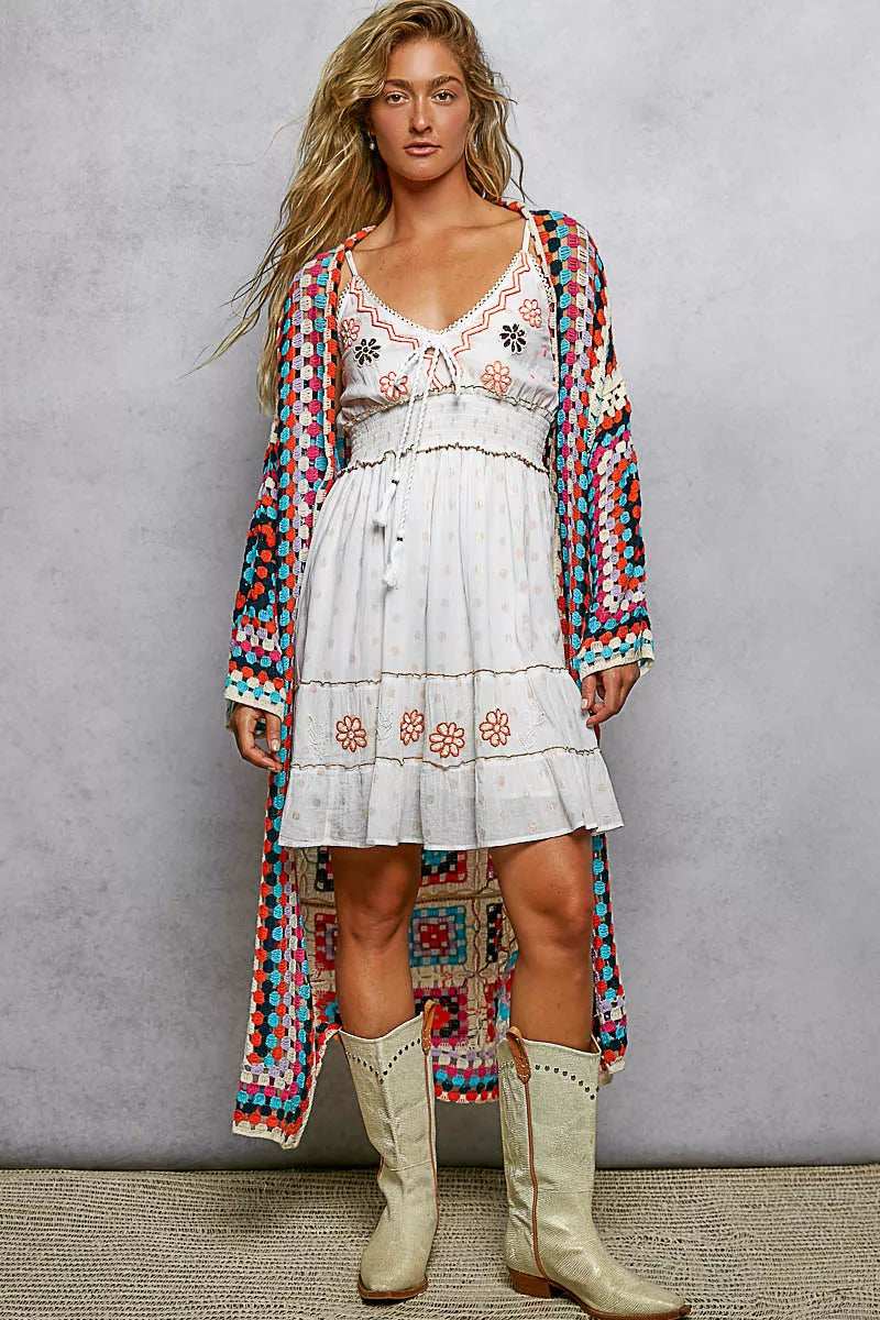 POL Open Front Crochet Cardigan with Weave Knit Patterns - Trendsi - Flyclothing LLC