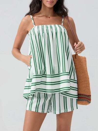 Smocked Square Neck Cami and Shorts Set - Trendsi - Flyclothing LLC