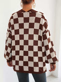 Checkerboard Pattern Open Front Knit Cardigan - Trendsi - Flyclothing LLC