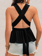 Tied Backless Peplum Top - Trendsi - Flyclothing LLC