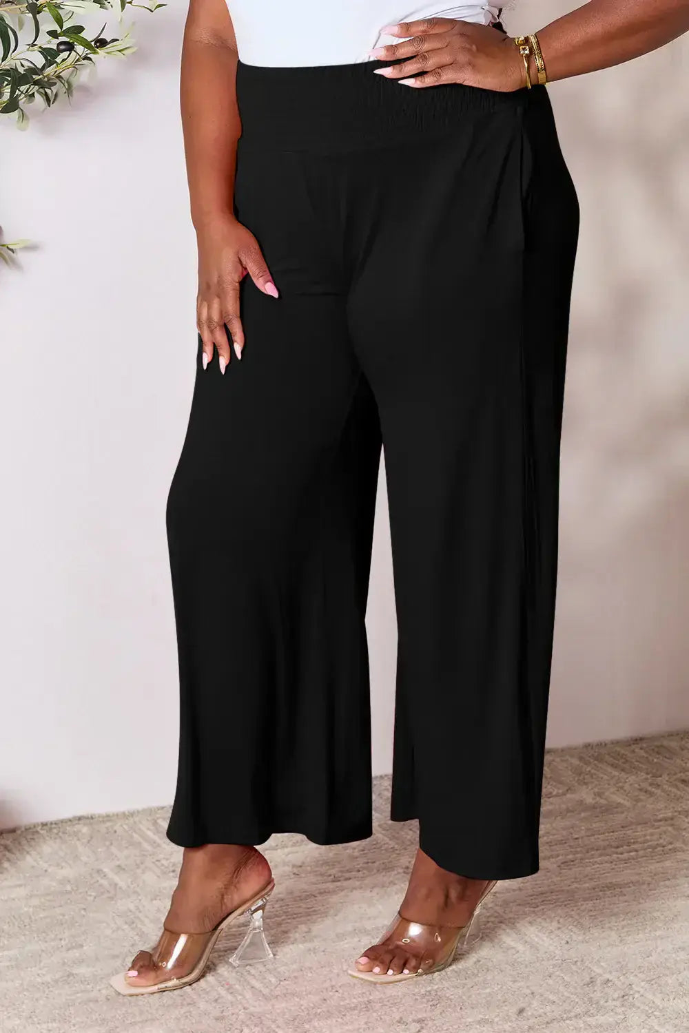 Basic Bae Full Size Smocked Wide Waistband Wide Leg Pants - ShopBasicbae - Flyclothing LLC