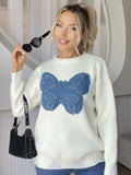 Butterfly Round Neck Long Sleeve Sweater - Trendsi - Flyclothing LLC