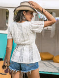 Lace V-Neck Short Sleeve Top - Trendsi - Flyclothing LLC