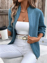 Zip Up Long Sleeve Cardigan - Trendsi - Flyclothing LLC