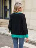 Contrast Trim Round Neck Long Sleeve T-Shirt - Trendsi - Flyclothing LLC