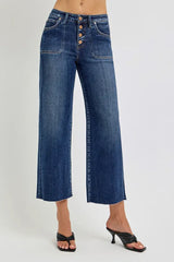 RISEN Full Size High Rise Crop Wide Button Up Jeans Plus Size - Trendsi - Flyclothing LLC