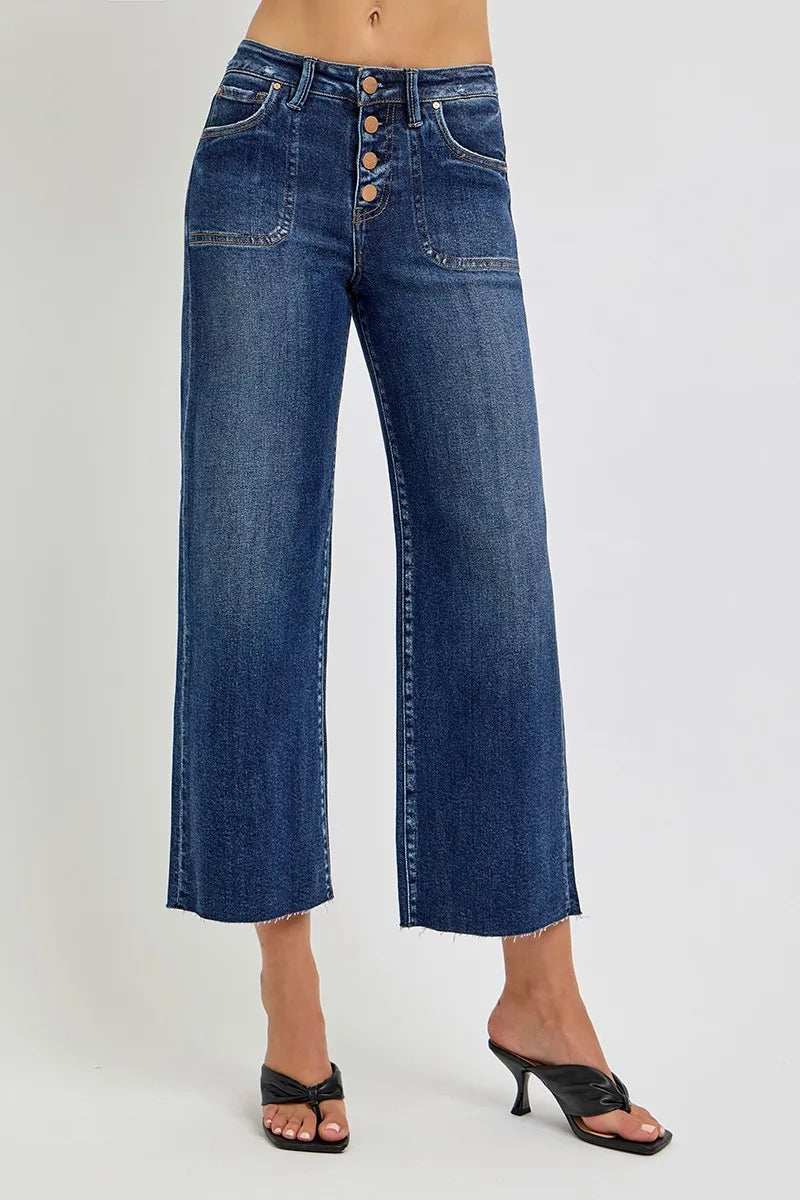 RISEN Full Size High Rise Crop Wide Button Up Jeans Plus Size - Trendsi - Flyclothing LLC