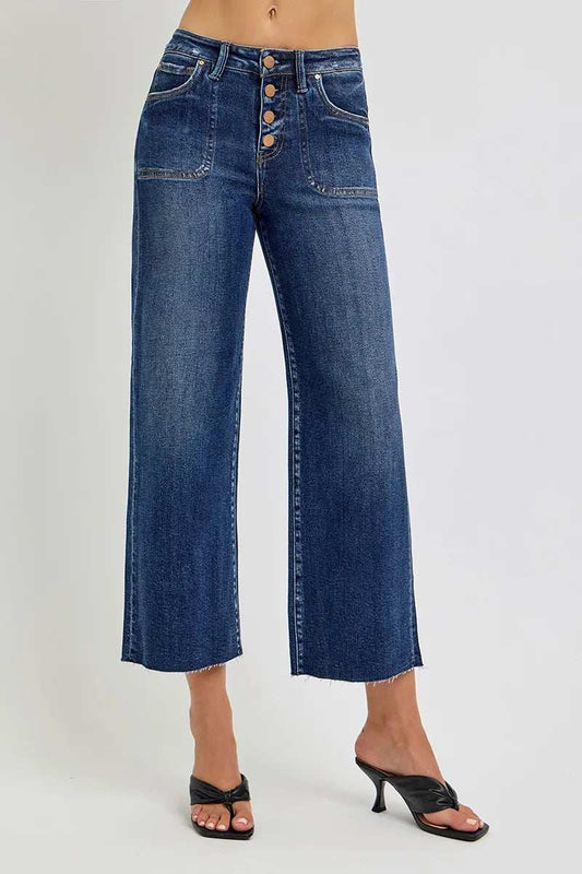 RISEN Full Size High Rise Crop Wide Button Up Jeans Plus Size - Trendsi - Flyclothing LLC