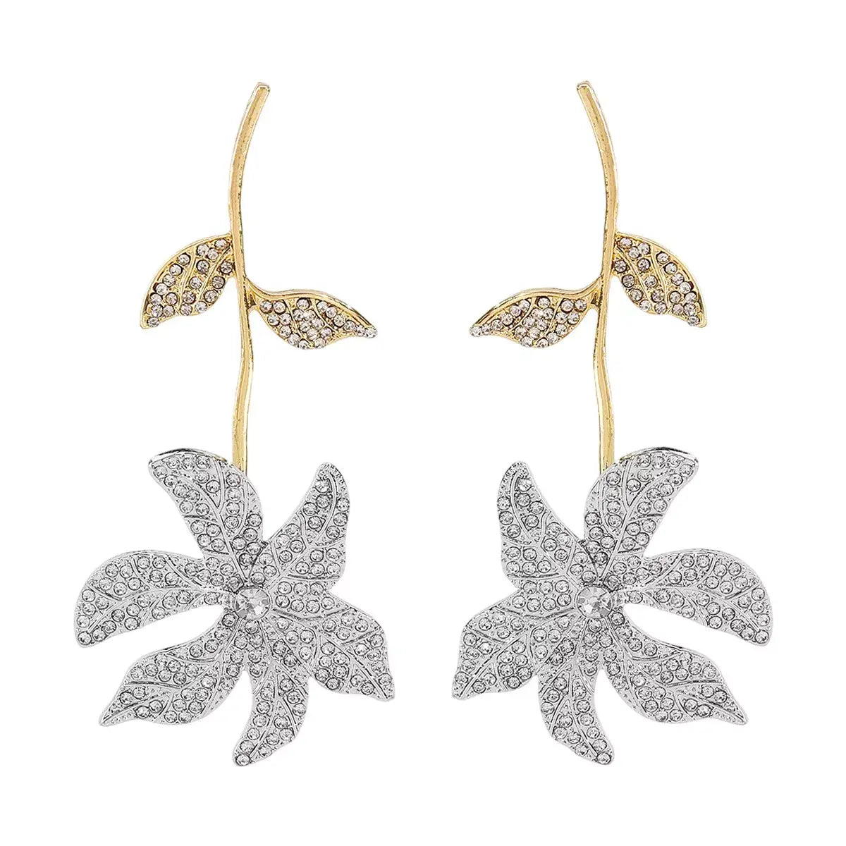 Rhinestone Flower Dangle Earrings - Trendsi - Flyclothing LLC
