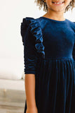 Navy Velvet Ruffle Twirl Dress - Mila & Rose ® - Flyclothing LLC