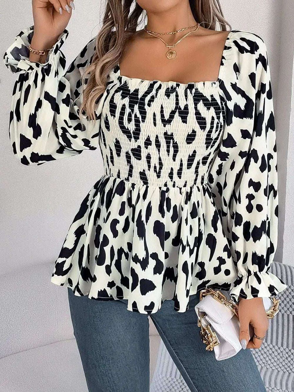 Square Neck Flounce Sleeve Blouse - Trendsi - Flyclothing LLC