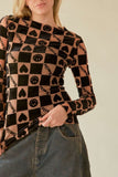 Davi & Dani Heart Print Long Sleeve Top - Trendsi