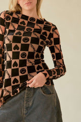 Davi & Dani Heart Print Long Sleeve Top - Trendsi