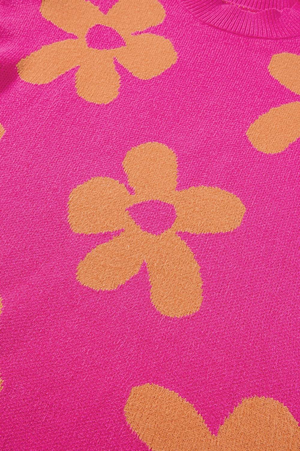 Flower Round Neck Long Sleeve Sweater - Trendsi - Flyclothing LLC