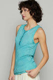 POL Half Button Round Neck Washed Tank - Trendsi