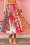 BiBi Metallic Color Block Pleats Midi Skirt - Trendsi - Flyclothing LLC