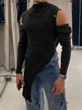 Men's Asymmetrical Mock Neck Cold Shoulder Top - Trendsi
