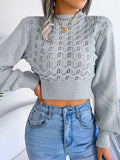Openwork Mock Neck Long Sleeve Cropped Sweater - Trendsi - Flyclothing LLC