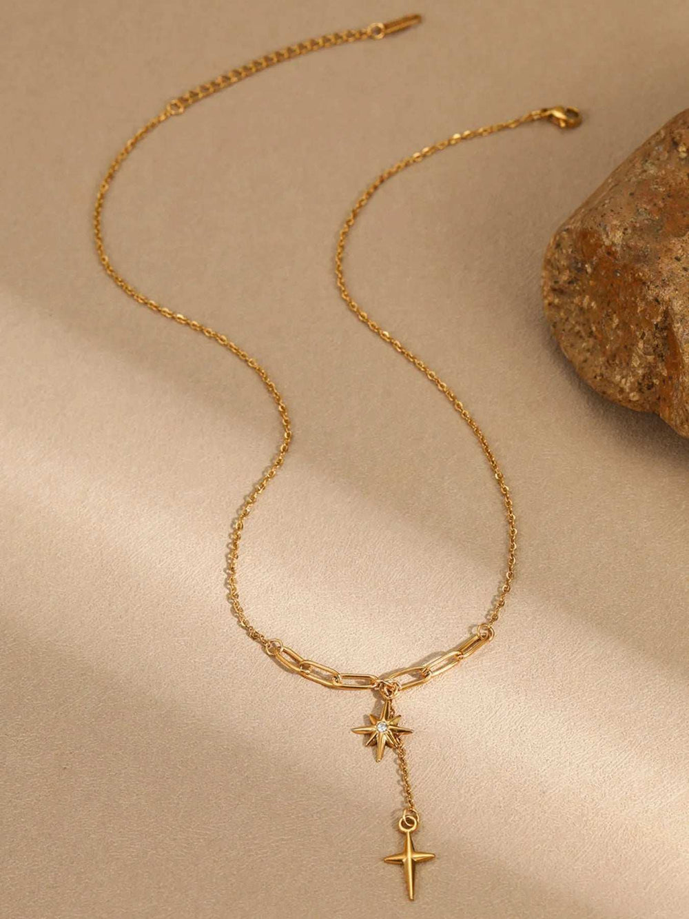 18K Gold-Plated Star Cross Pendant Necklace - Trendsi - Flyclothing LLC