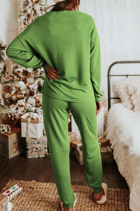Sequin Socks Round Neck Long Sleeve Top and Pants Lounge Set - Trendsi - Flyclothing LLC