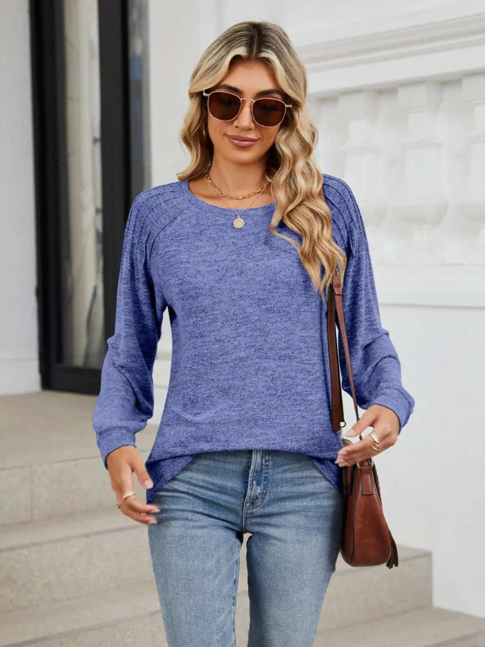 Round Neck Long Sleeve T-Shirt - Trendsi - Flyclothing LLC