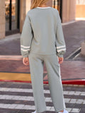 Contrast Trim Round Neck Top and Pants Set - Trendsi - Flyclothing LLC