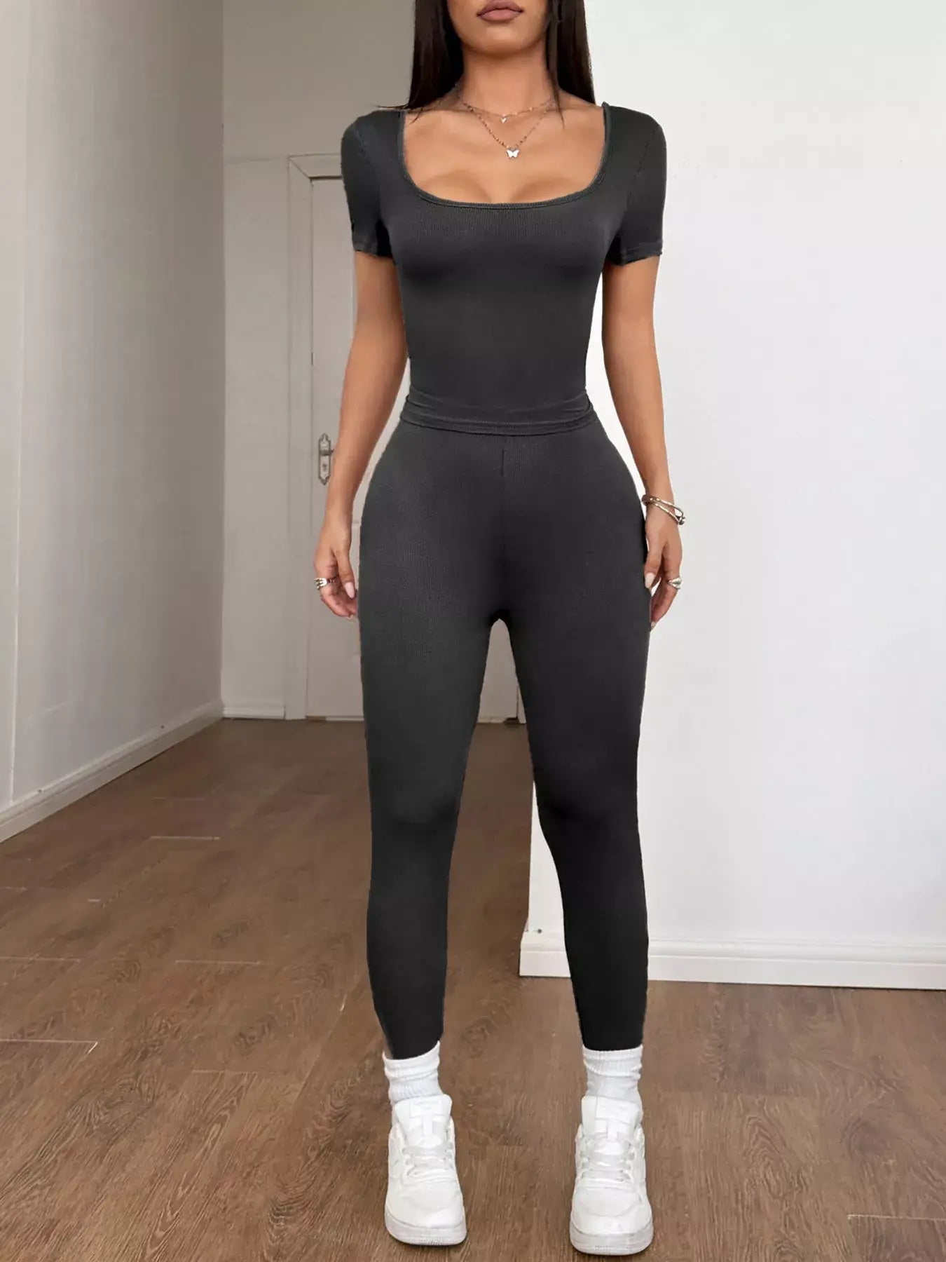 Short Sleeve Top and Leggings Set - Trendsi - Flyclothing LLC