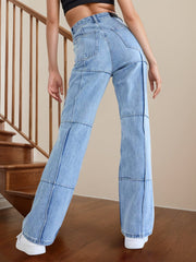 High Waist Straight Jeans with Pockets - Trendsi