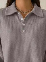 Full Size Waffle Knit Button Detail Sweatshirt Plus Size - Trendsi - Flyclothing LLC