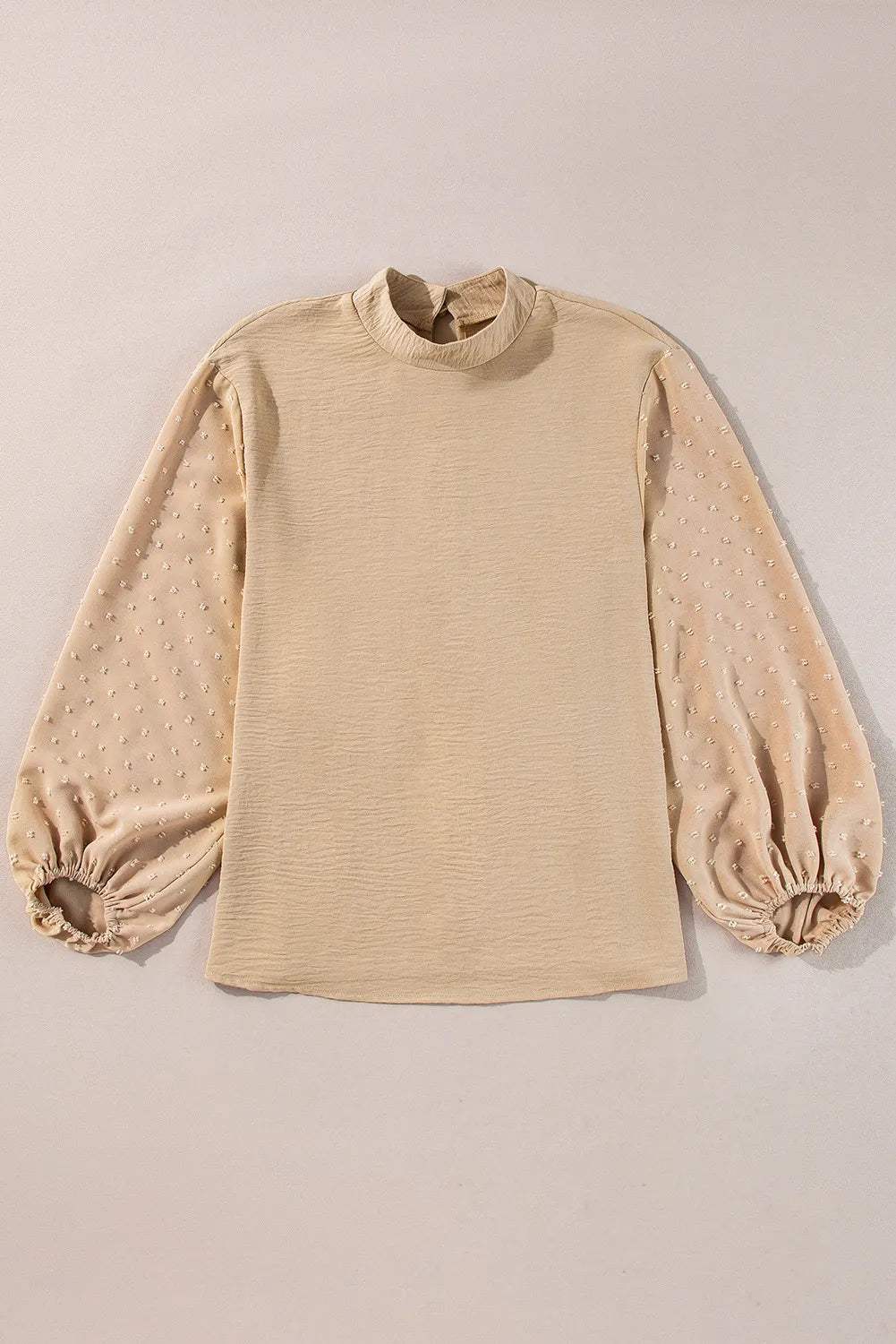 Swiss Dot Mock Neck Balloon Sleeve Blouse - Trendsi - Flyclothing LLC