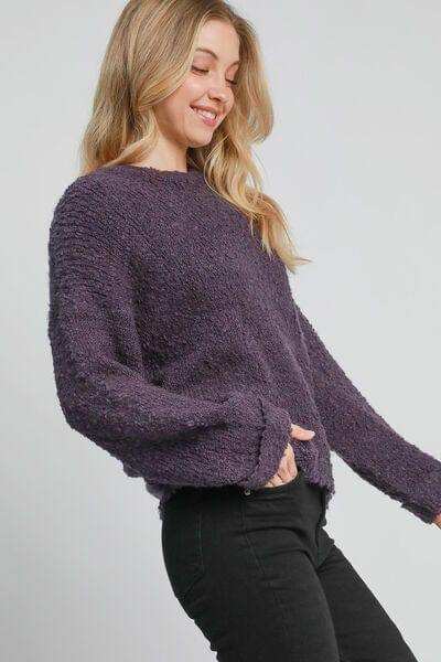 Umgee Full Size Round Neck Long Sleeve Boucle Sweater Plus Size - Trendsi - Flyclothing LLC