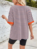 Lovelet Striped Round Neck Half Sleeve T-Shirt - Trendsi - Flyclothing LLC