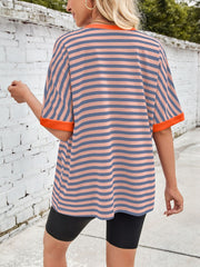 Lovelet Striped Round Neck Half Sleeve T-Shirt - Trendsi