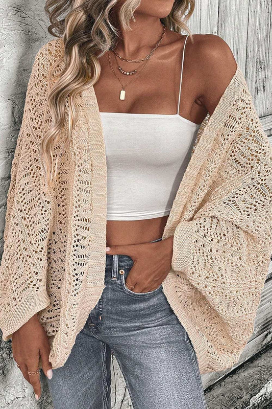 Openwork Open Front Long Sleeve Cardigan - Trendsi - Flyclothing LLC
