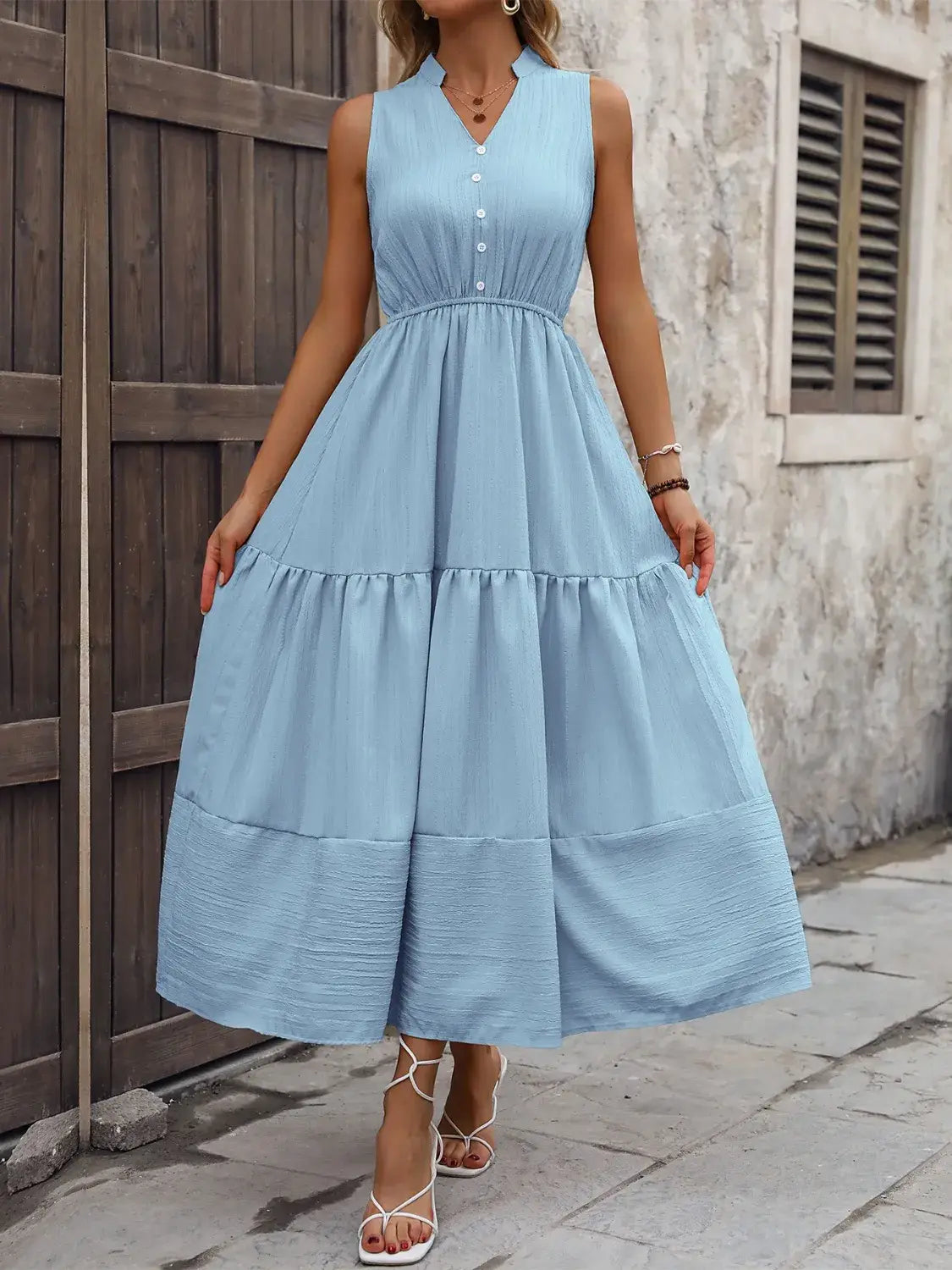 Notched Sleeveless Maxi Tank Dress - Trendsi - Flyclothing LLC