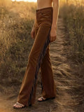 Vintage Fringe Velvet Flare Pants - Trendsi - Flyclothing LLC