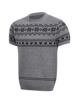 Men's Short-Sleeve Knit Top with Fair Isle and Heart Pattern - Trendsi - Flyclothing LLC