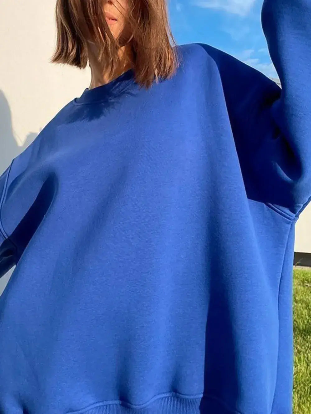 Round Neck Dropped Shoulder Long Sleeve Sweatshirt - Trendsi - Flyclothing LLC