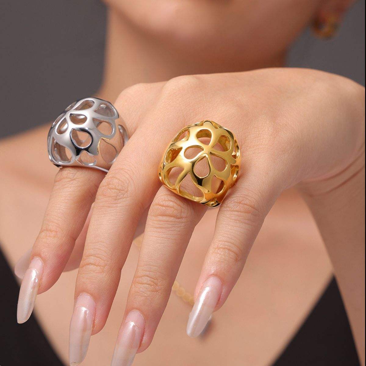 Stainless Steel Cutout Ring - Trendsi - Flyclothing LLC