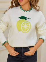 Lemon Round Neck Sweater - Trendsi - Flyclothing LLC